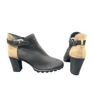 The FLEXX Black Tan Leather Suede Ankle Boots Heeled Booties Size 8 EU 39